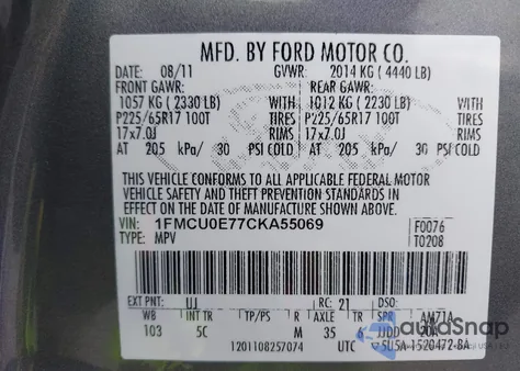 2012 Ford Escape Limited from USA, damaged, VIN 1FMCU0E77CKA55069